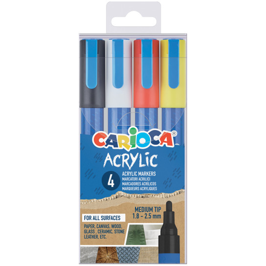 Acrilyc Akril marker z kulistą końcówką, zestaw 4 szt. - Carioca
