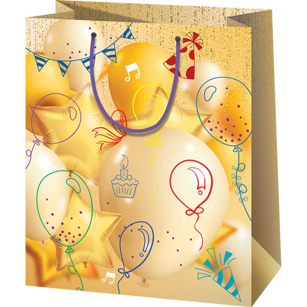 Duża złota torba na prezenty z motywem balonów 26x13x33 cm kép 1