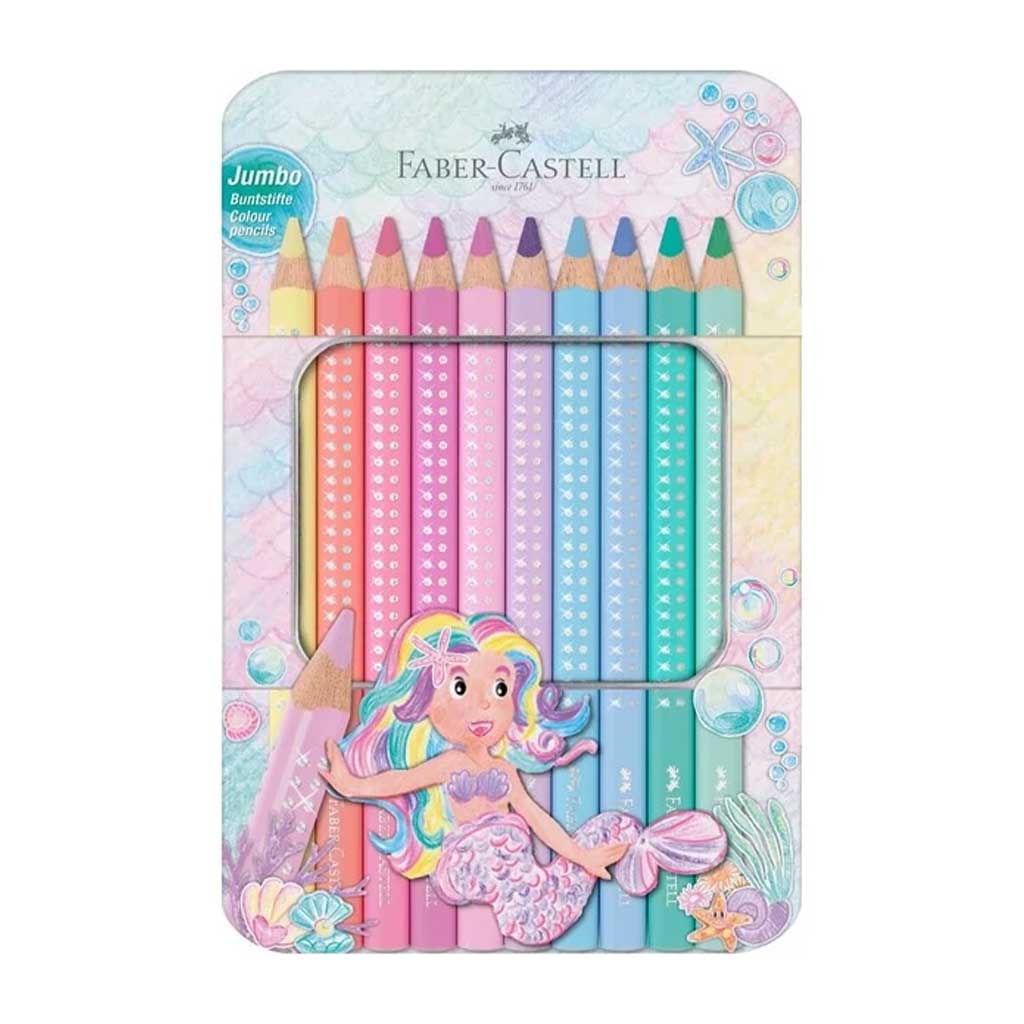 Faber-Castell: Sparkle Jumbo trójkątne kredki pastelowe, zestaw 10 szt. w metalowym pudełku kép 1
