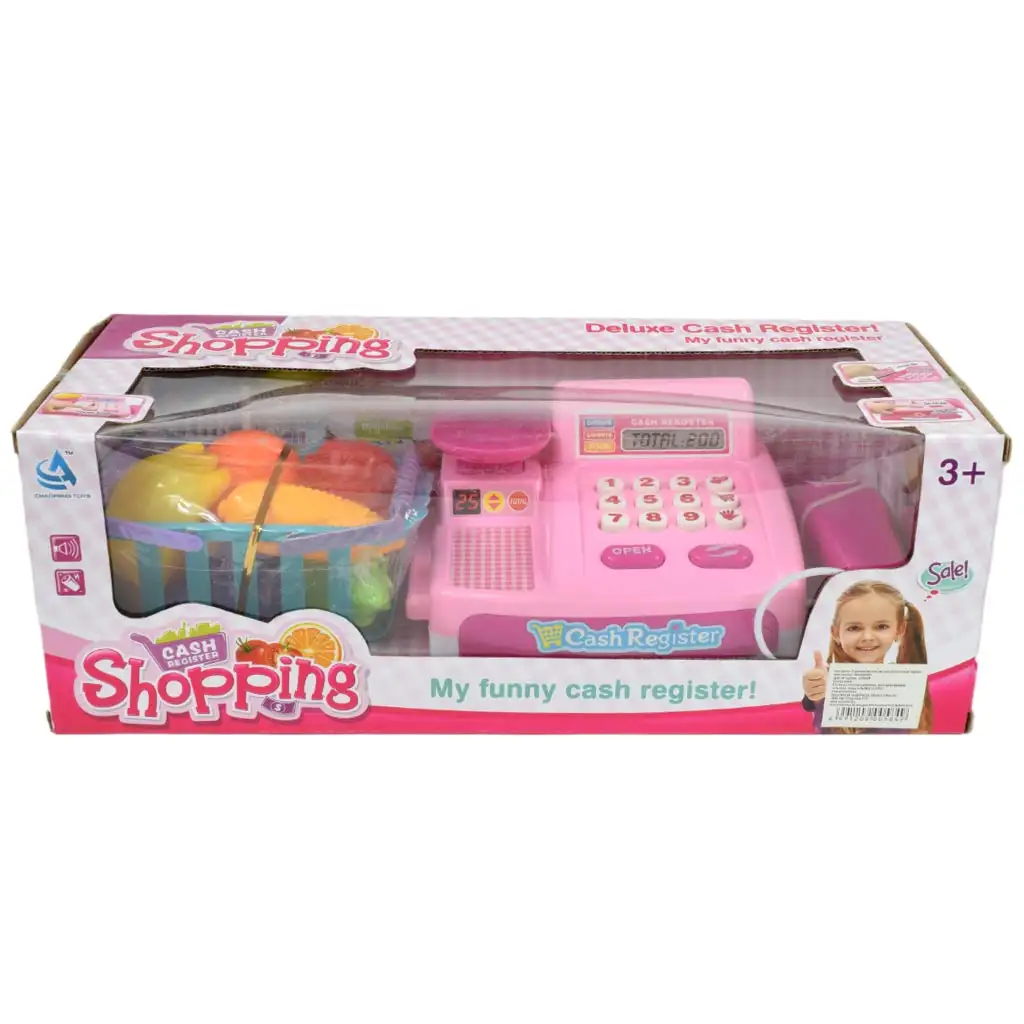 Happy Shopping: Różowa kasa sklepowa z produktami, dźwiękiem i akcesoriami 22x10x15 cm kép 9