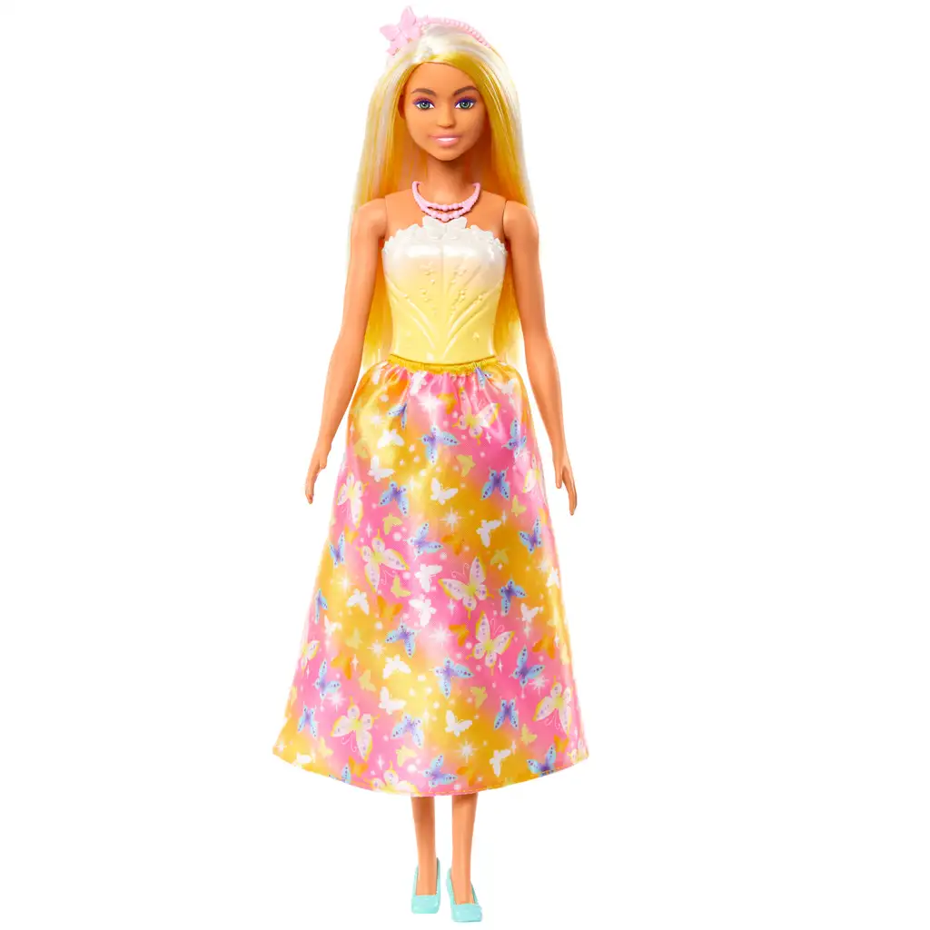 Barbie Dreamtopia: Księżniczka lalka w żółto-różowej sukience z motylkami - Mattel zdjęcie 2
