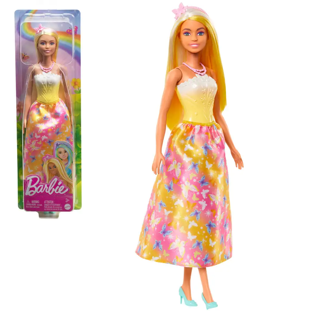 Barbie Dreamtopia: Księżniczka lalka w żółto-różowej sukience z motylkami - Mattel zdjęcie 1