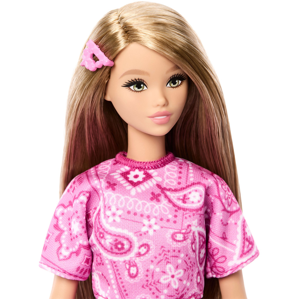 Barbie: Fashionista Przyjaciółki stylowa lalka modowa w różowej sukience w wzór chusty - Mattel zdjęcie 3