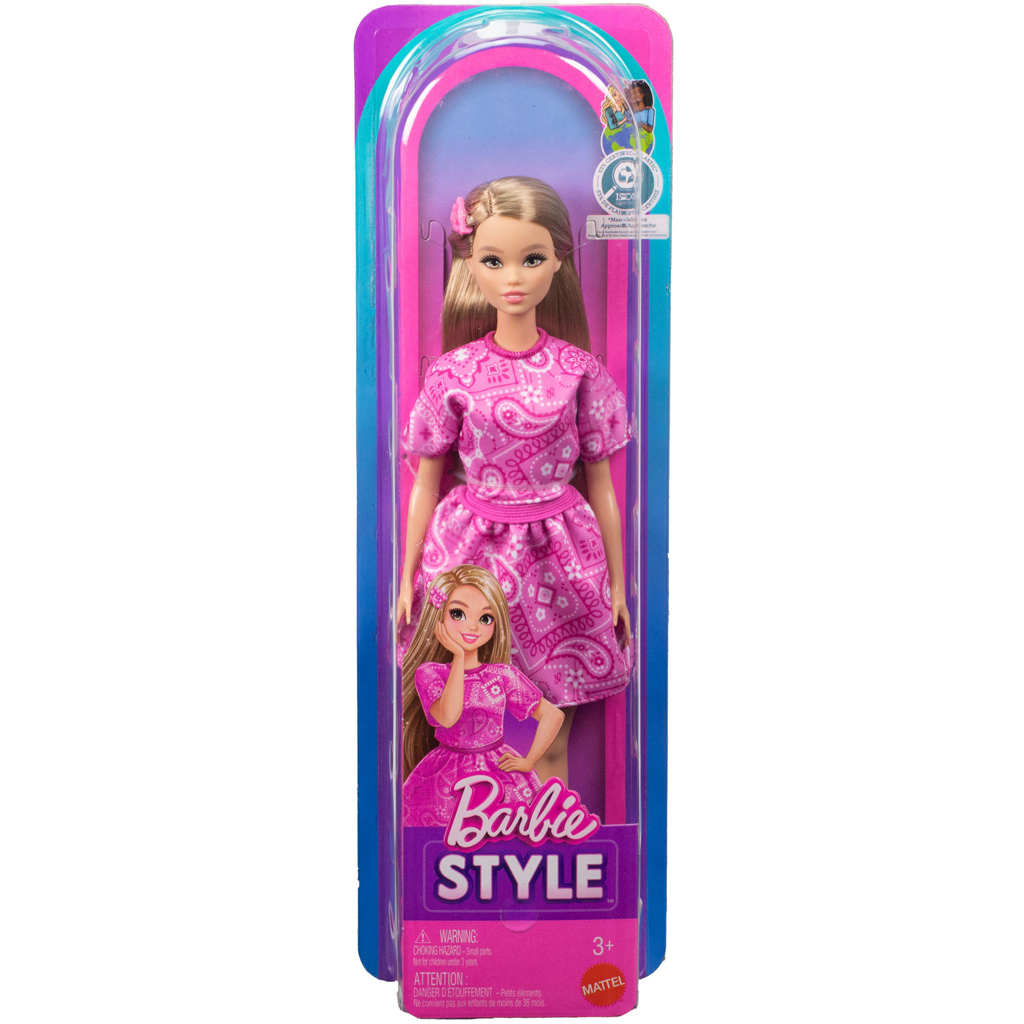Barbie: Fashionista Przyjaciółki stylowa lalka modowa w różowej sukience w wzór chusty - Mattel zdjęcie 1