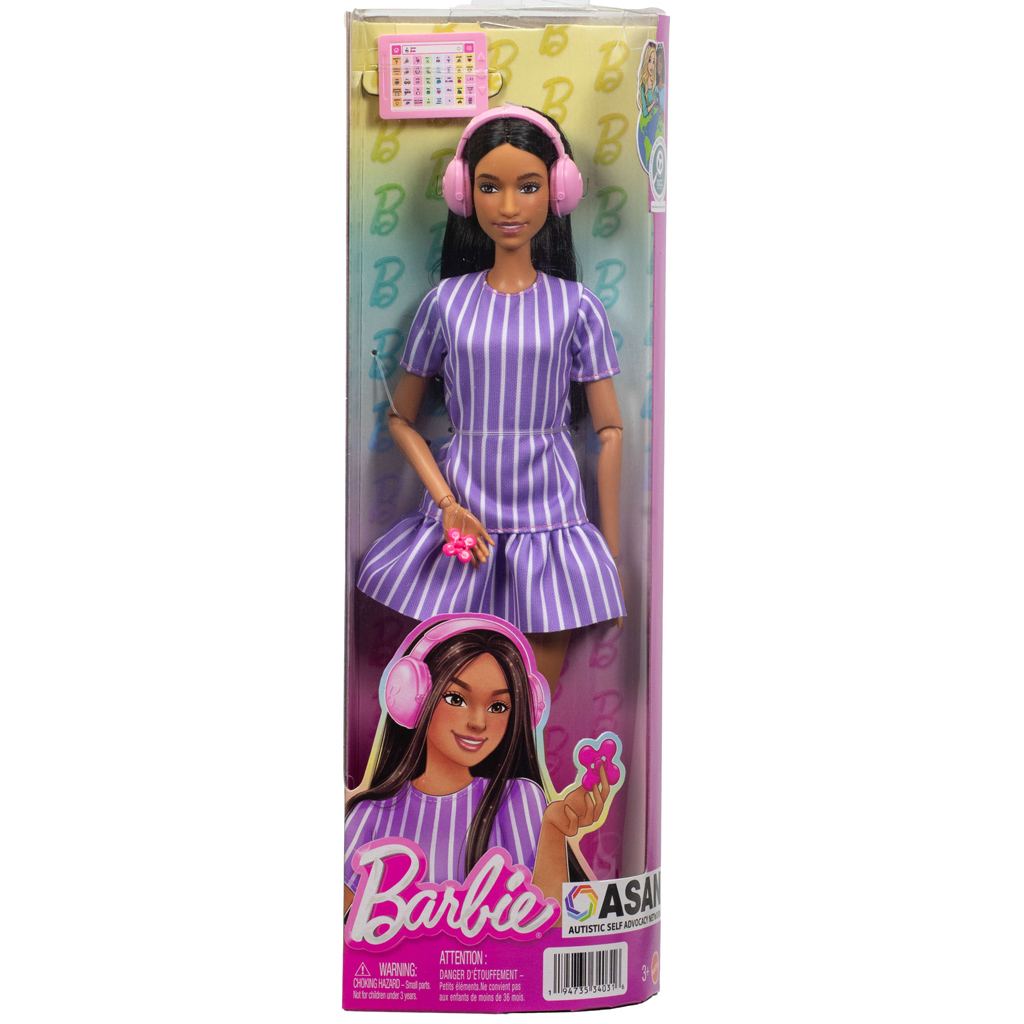 Barbie: Fashionista Przyjaciółki stylowa lalka modowa z słuchawkami w fioletowej sukience – Mattel zdjęcie 1