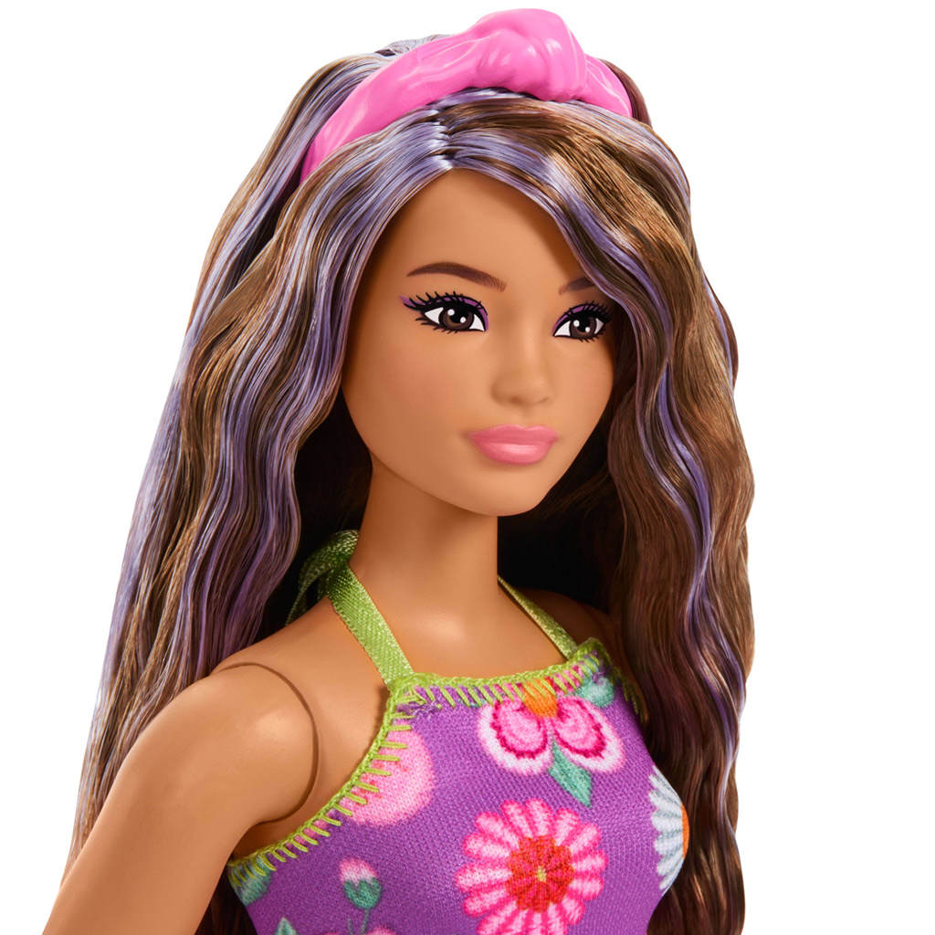 Barbie: Przyjaciółki Fashionista w kwiecistej sukience z fioletowymi pasemkami – Mattel zdjęcie 3