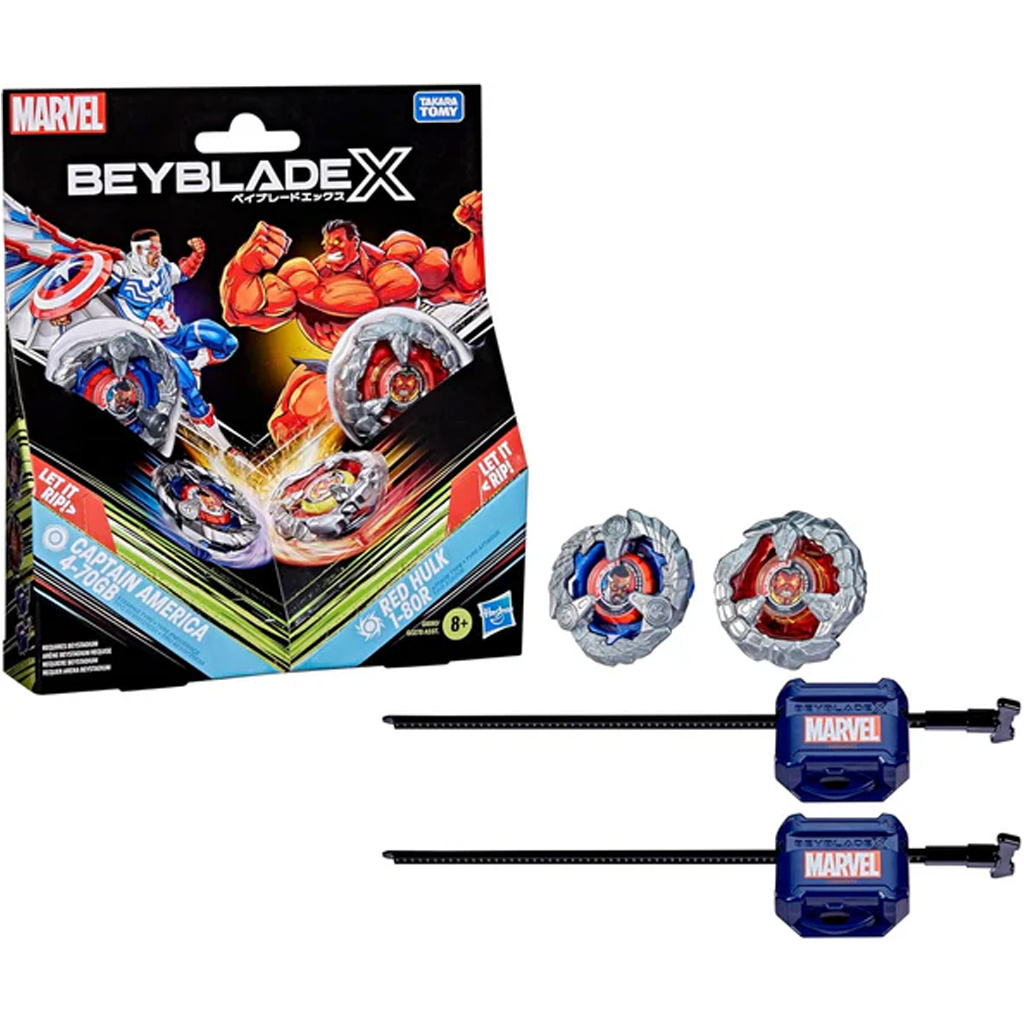Beyblade X Marvel Collab Kapitan Ameryka vs Czerwony Hulk zestaw bączków – Hasbro zdjęcie 1