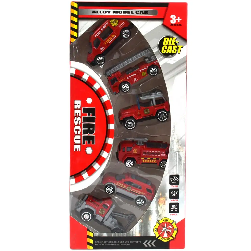 Fire Rescue: Zestaw 6 małych samochodów strażackich 1/64 zdjęcie 3