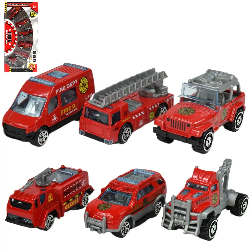 Fire Rescue: Zestaw 6 małych samochodów strażackich 1/64 zdjęcie 1