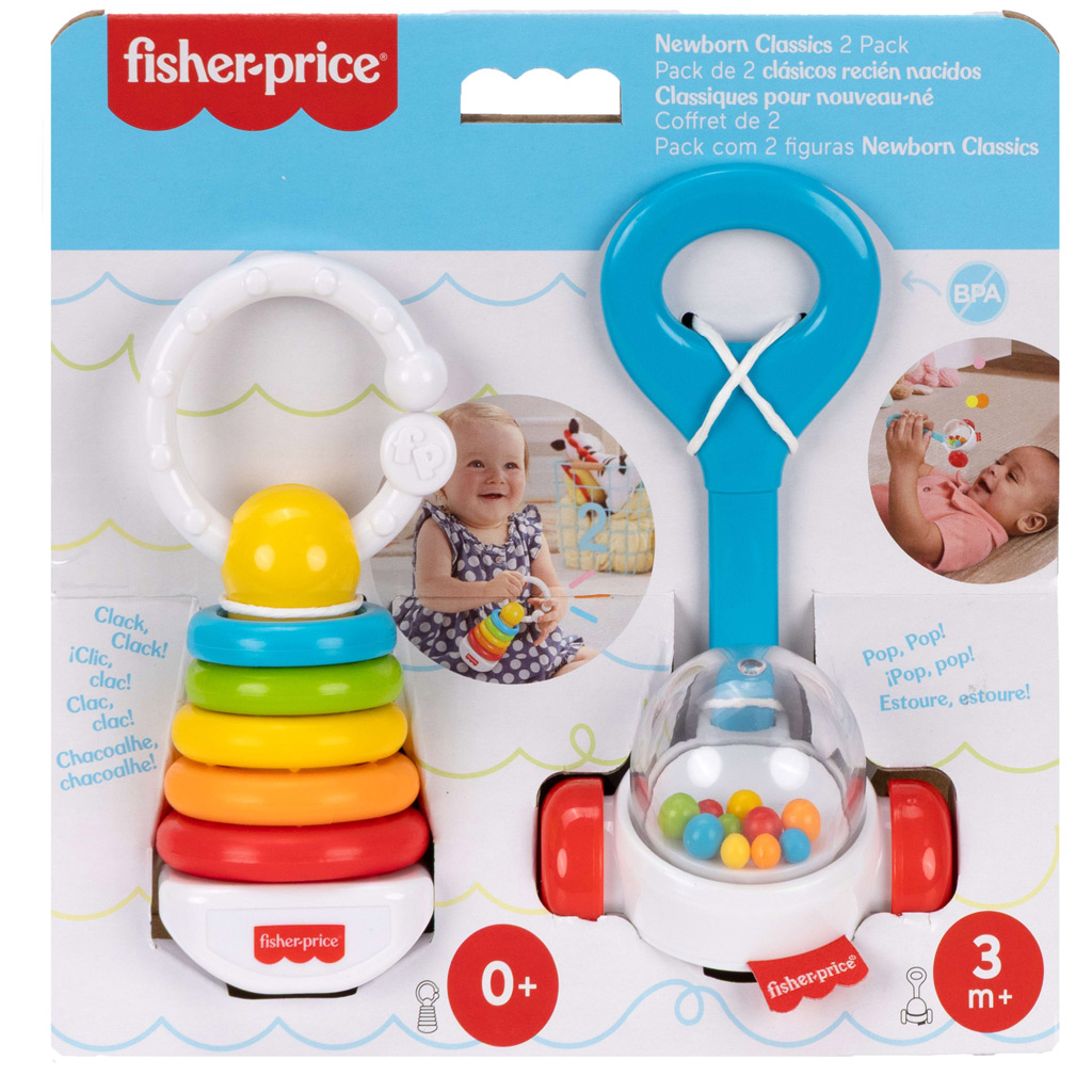 Fisher-Price: 2 sztuki kolorowy zestaw grzechotek dla niemowląt - Mattel zdjęcie 1