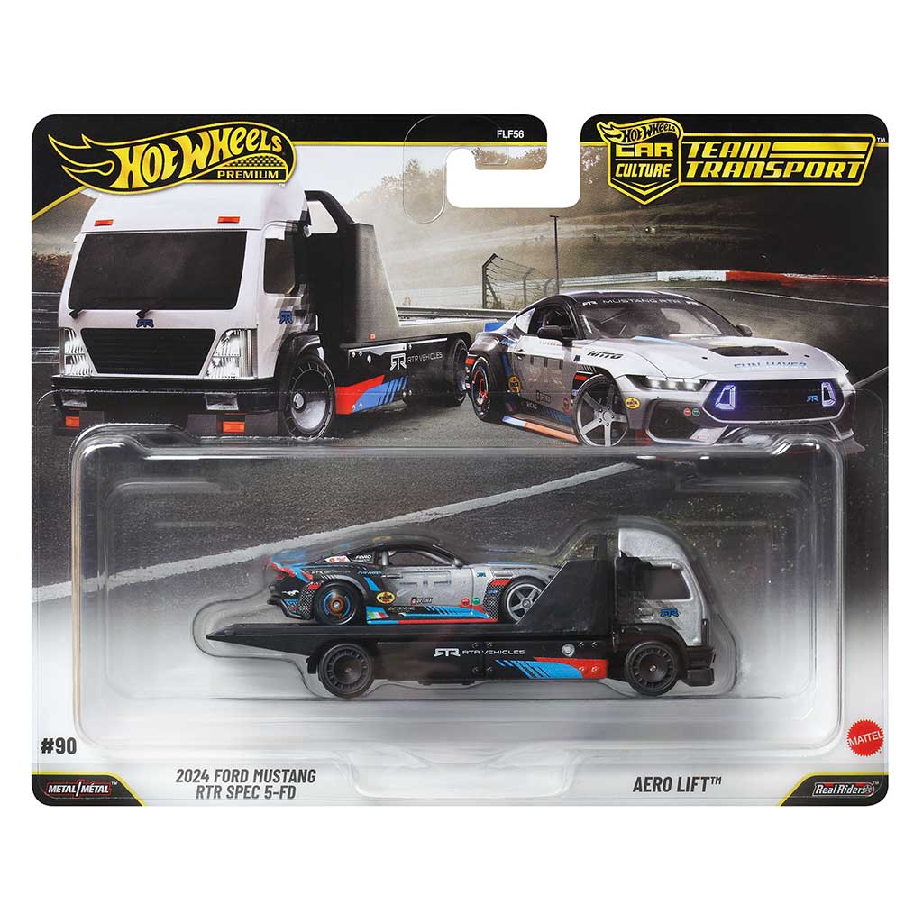 Hot Wheels: Aero Lift transport samochodowy i 2024 Ford Mustang RTR SPEC 5-FD samochodzik 1/64 - Mattel zdjęcie 1