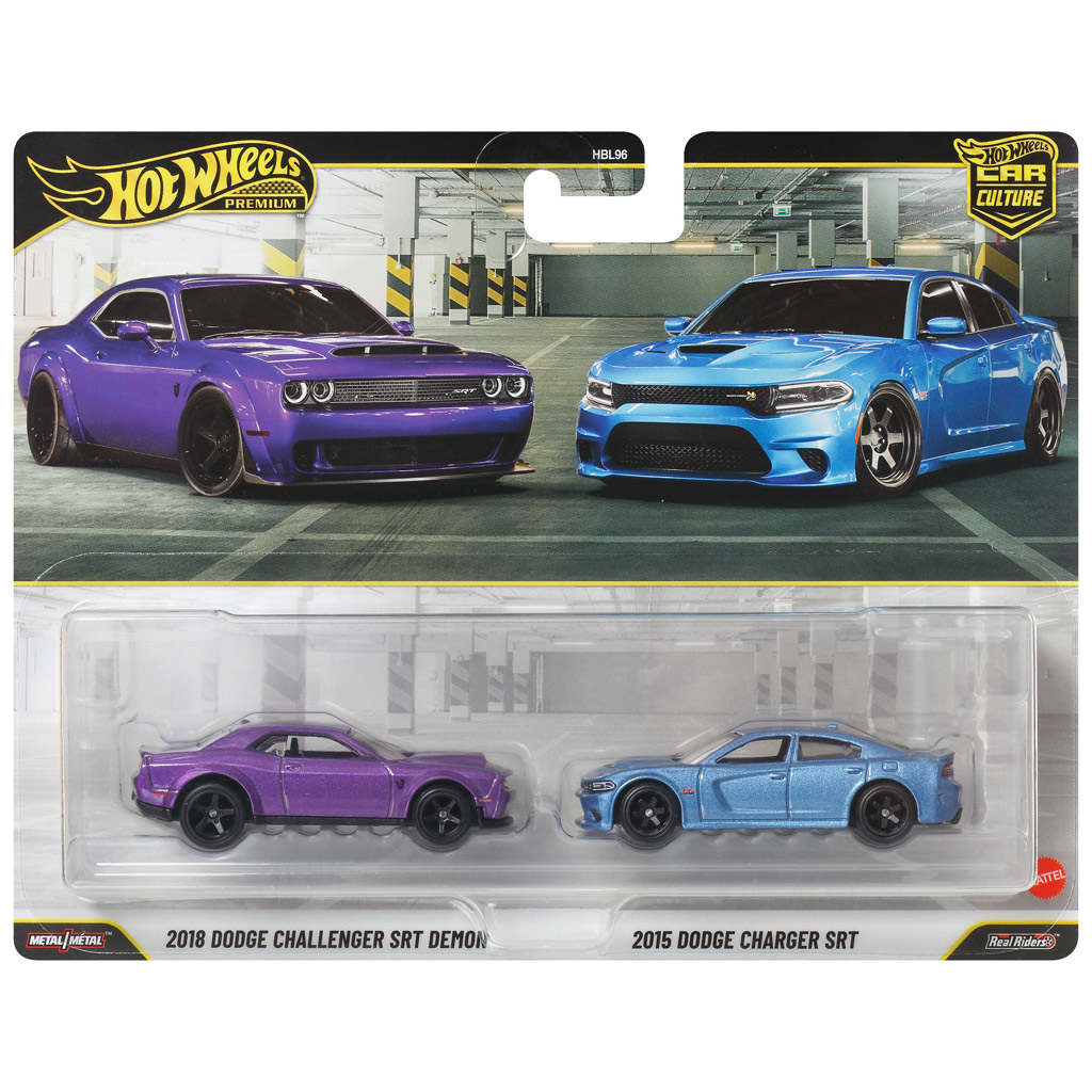 Hot Wheels: Deluxe 2018 Dodge Challenger SRT Demon i 2015 Dodge Charger SRT zestaw 2 sztuk 1/64 - Mattel zdjęcie 1