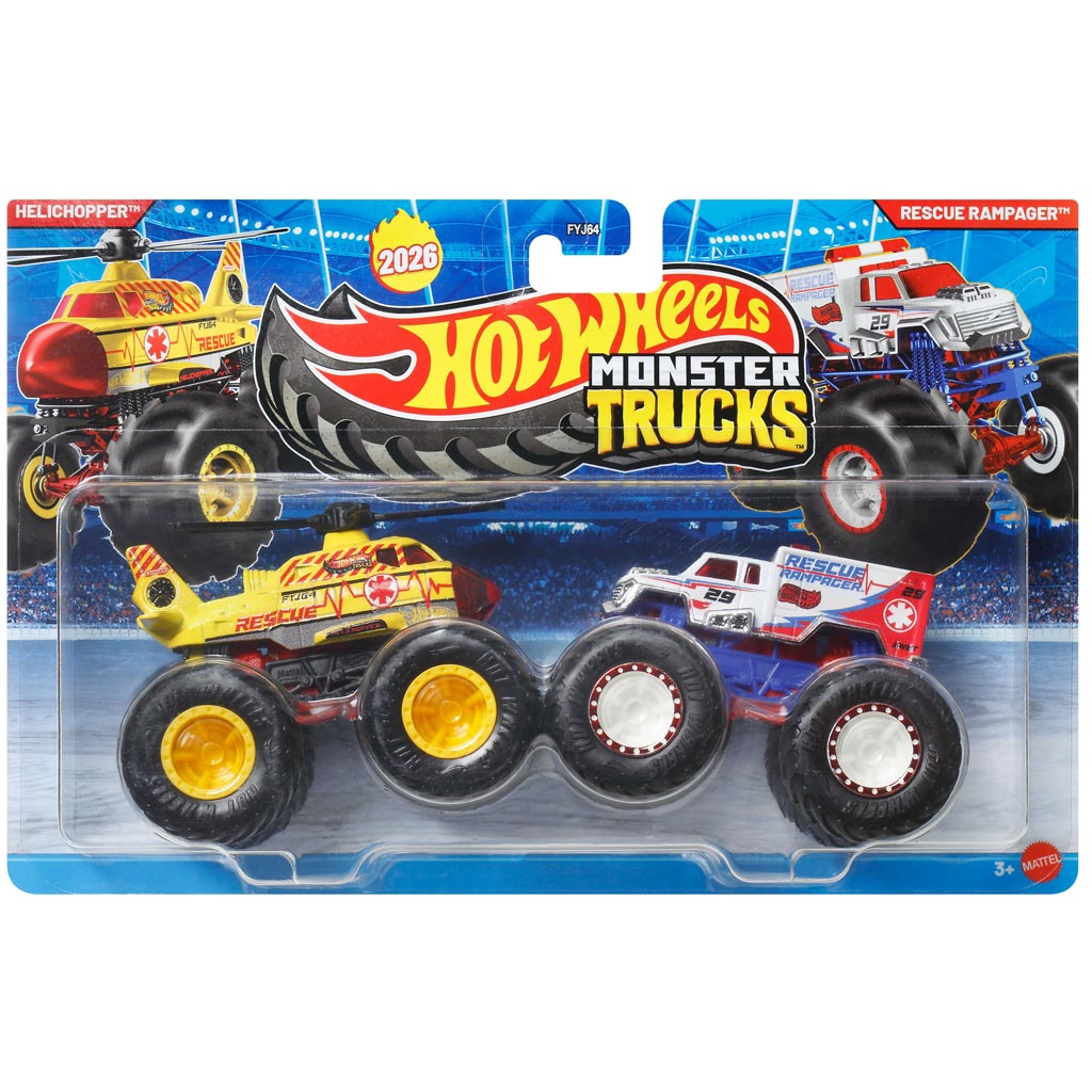 Hot Wheels Monster Trucks: Helichopper vs Rescue Rampager zestaw 2 samochodów 1/64 - Mattel zdjęcie 1