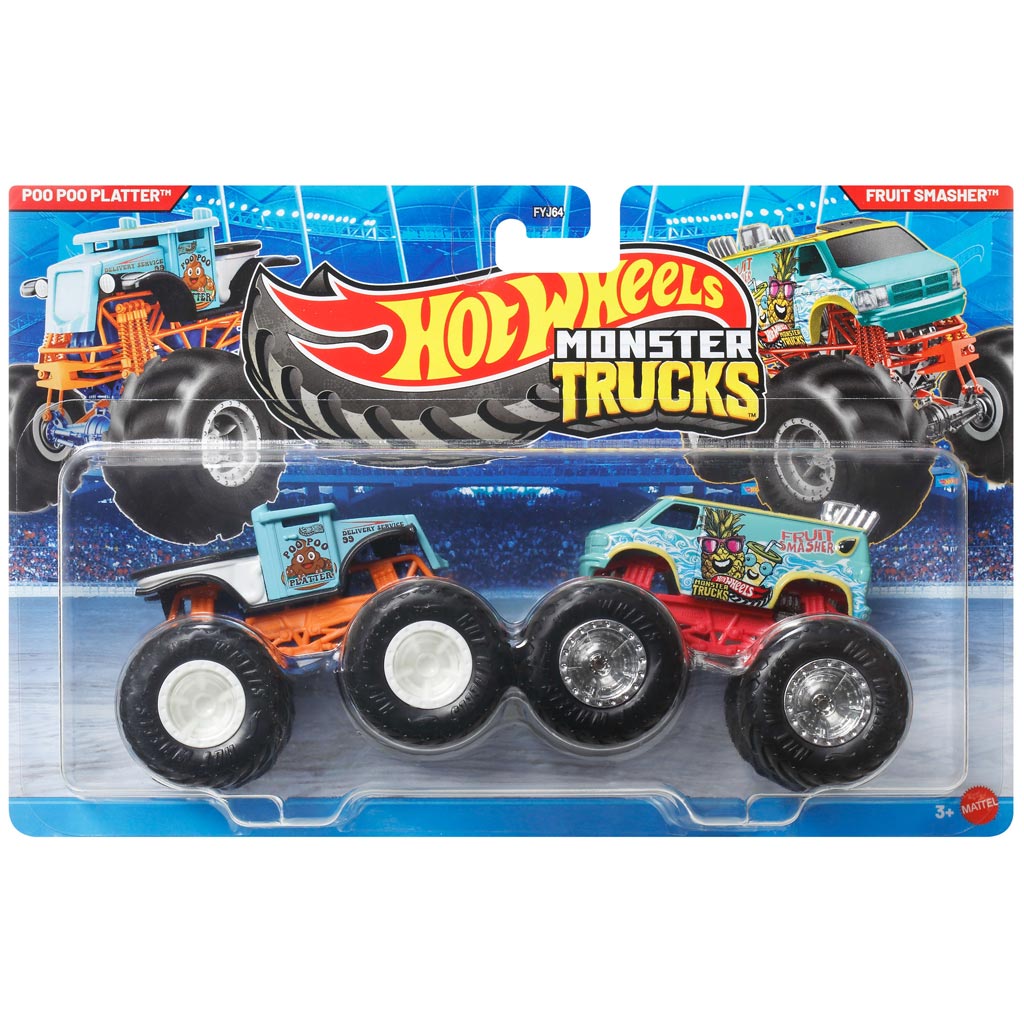 Hot Wheels Monster Trucks: Poo Poo Platter vs Fruit Smasher zestaw 2 samochodów 1/64 - Mattel zdjęcie 1
