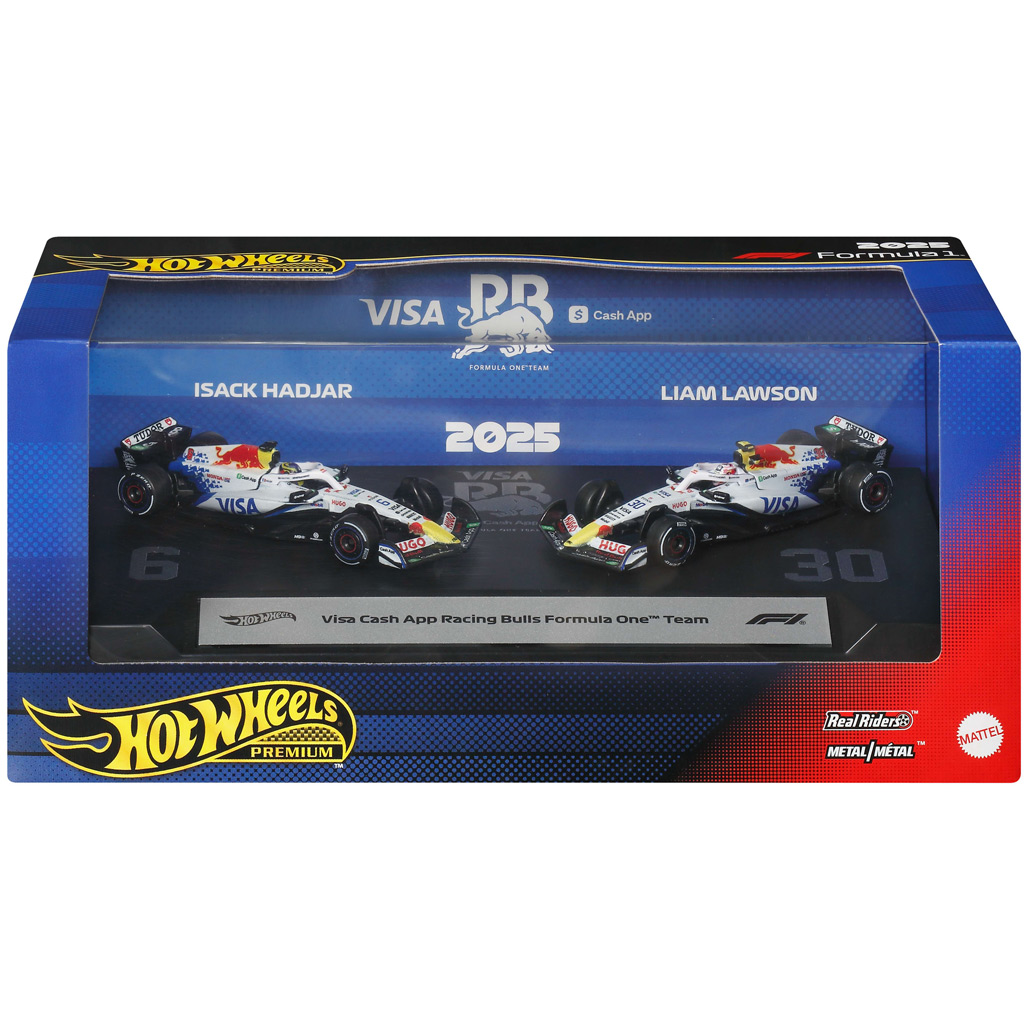 Hot Wheels Premium F1 Racing Bulls zestaw małych samochodów 2 szt. 1/64 – Liam Lawson #30 i Isack Hadjar #6 – Mattel zdjęcie 1