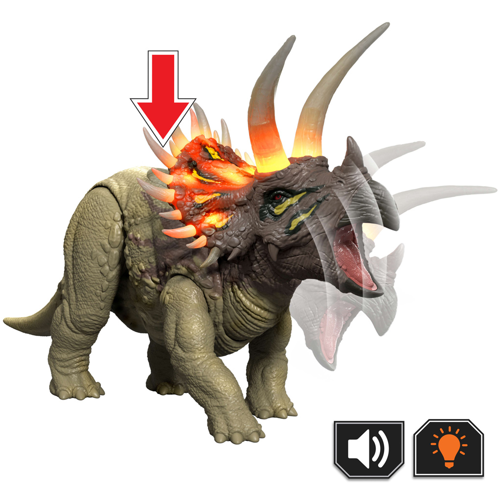 Jurassic World: Dino atakujący Triceratops z dźwiękiem i światłem – Mattel zdjęcie 3