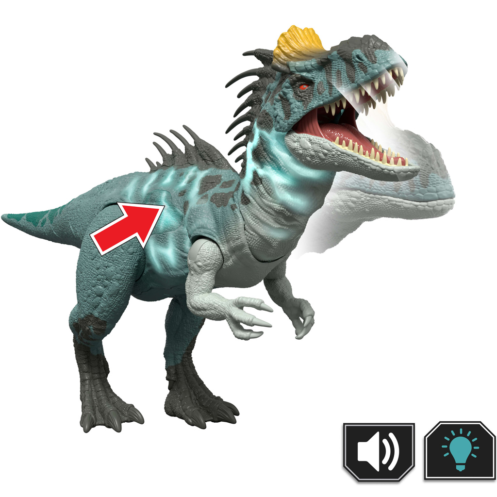 Jurassic World: Dinozaur Cryolophosaurus atakujący z dźwiękiem i światłem – Mattel zdjęcie 2