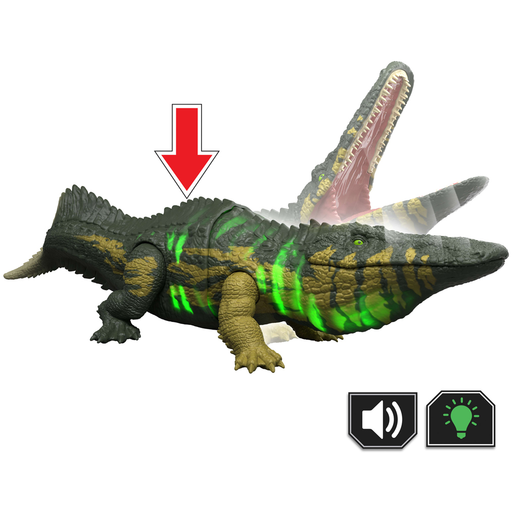 Jurassic World: Stomatosuchus atakujący dinozaur z dźwiękiem i światłem – Mattel zdjęcie 3