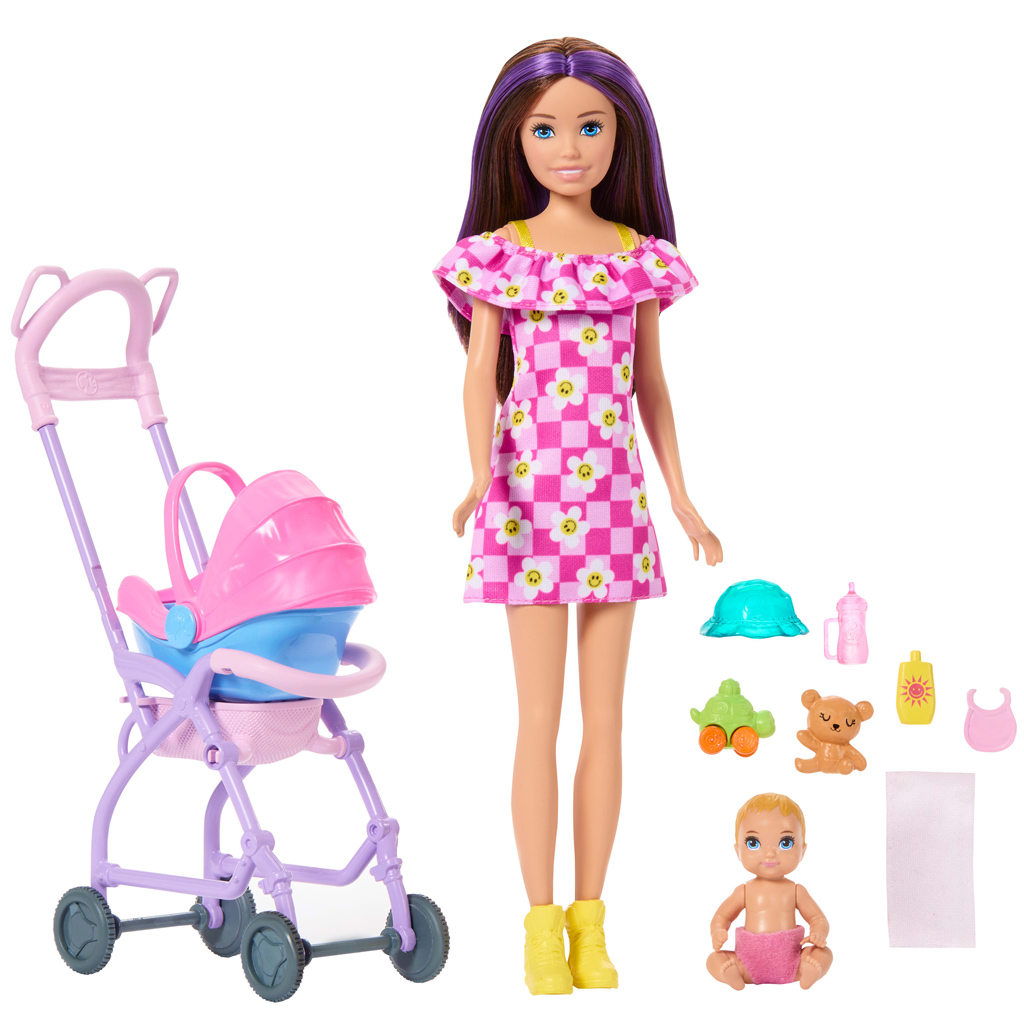Lalka Barbie w kwiecistej sukience zestaw do zabawy dla niani - Mattel zdjęcie 3