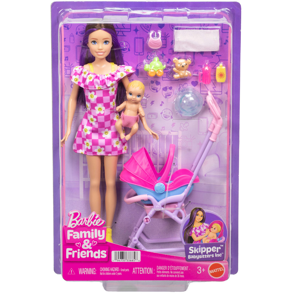 Lalka Barbie w kwiecistej sukience zestaw do zabawy dla niani - Mattel zdjęcie 1
