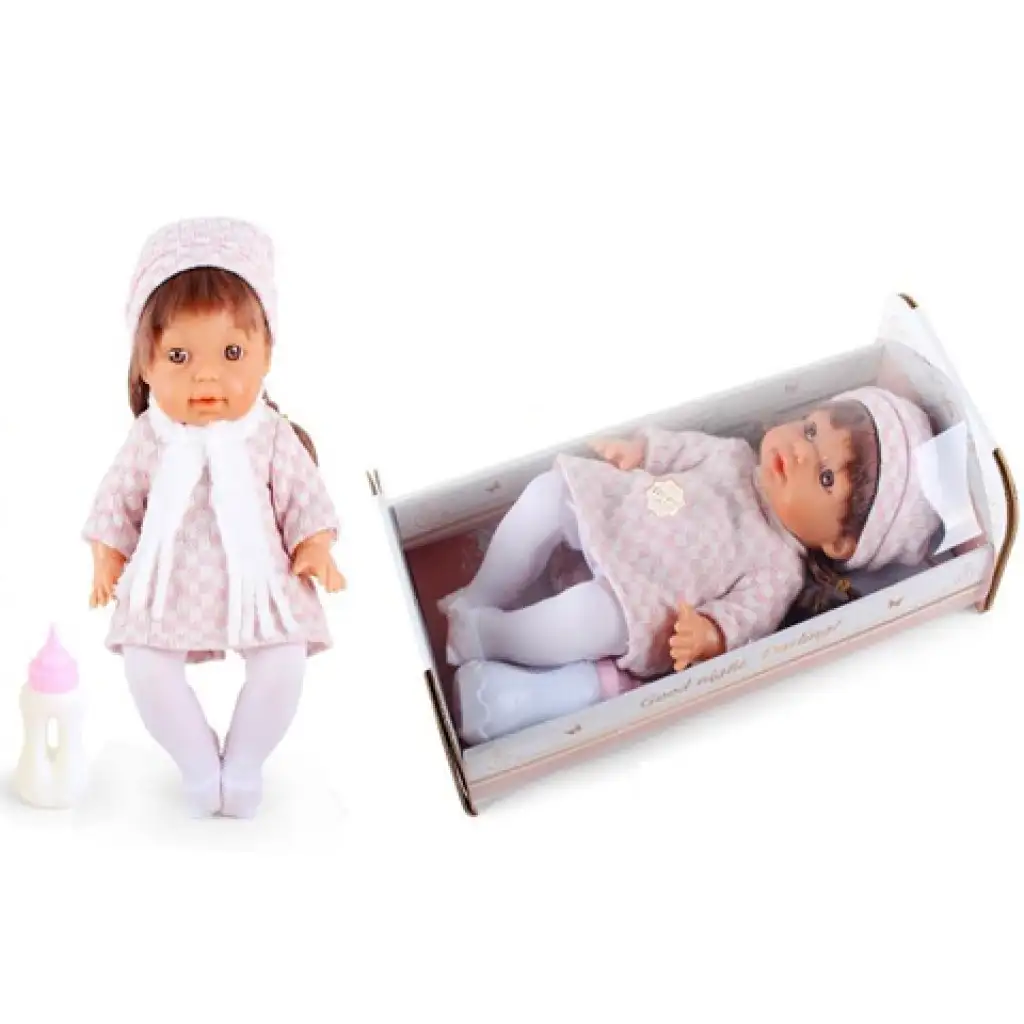 Sikająca lalka w kratkę z dźwiękiem i łóżeczkiem 30cm zdjęcie 1