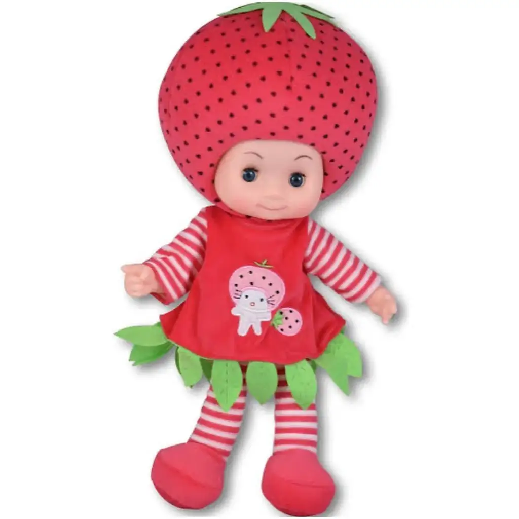 Lalka z materiału w kostiumie jabłka lub truskawki 36cm 1szt zdjęcie 2