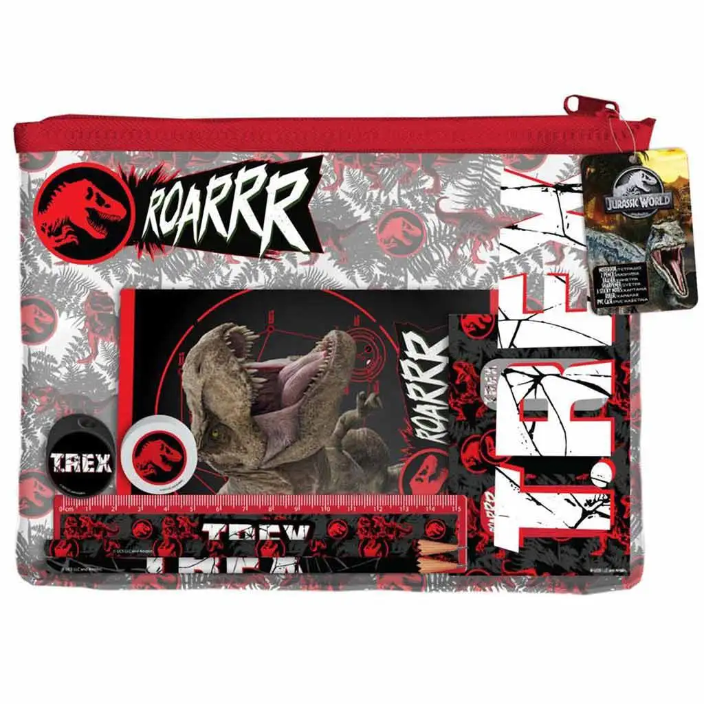 Luna: Zestaw przyborów biurowych z dinozaurami Jurassic World w torbie PVC zdjęcie 1
