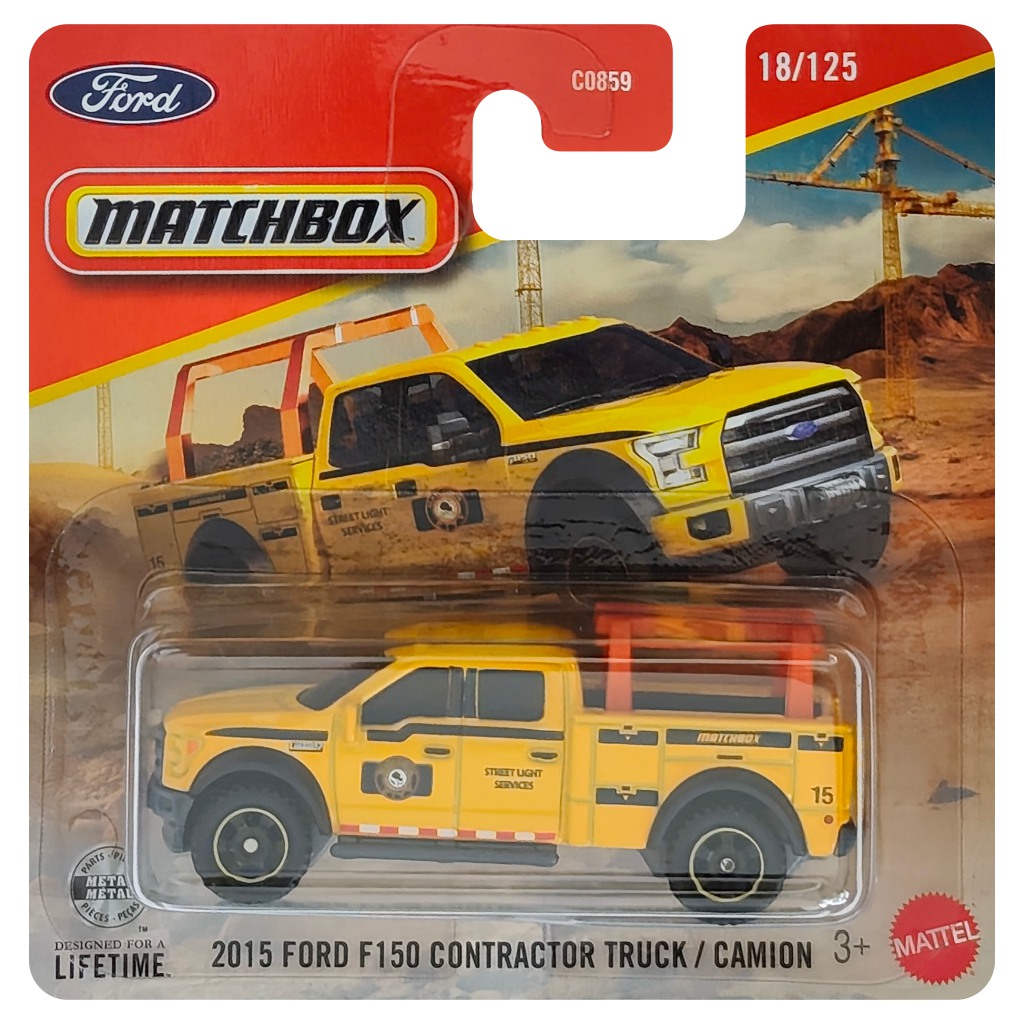 Matchbox: 2015 Ford F-150 Contractor Truck żółty samochód 1/64 - Mattel zdjęcie 1