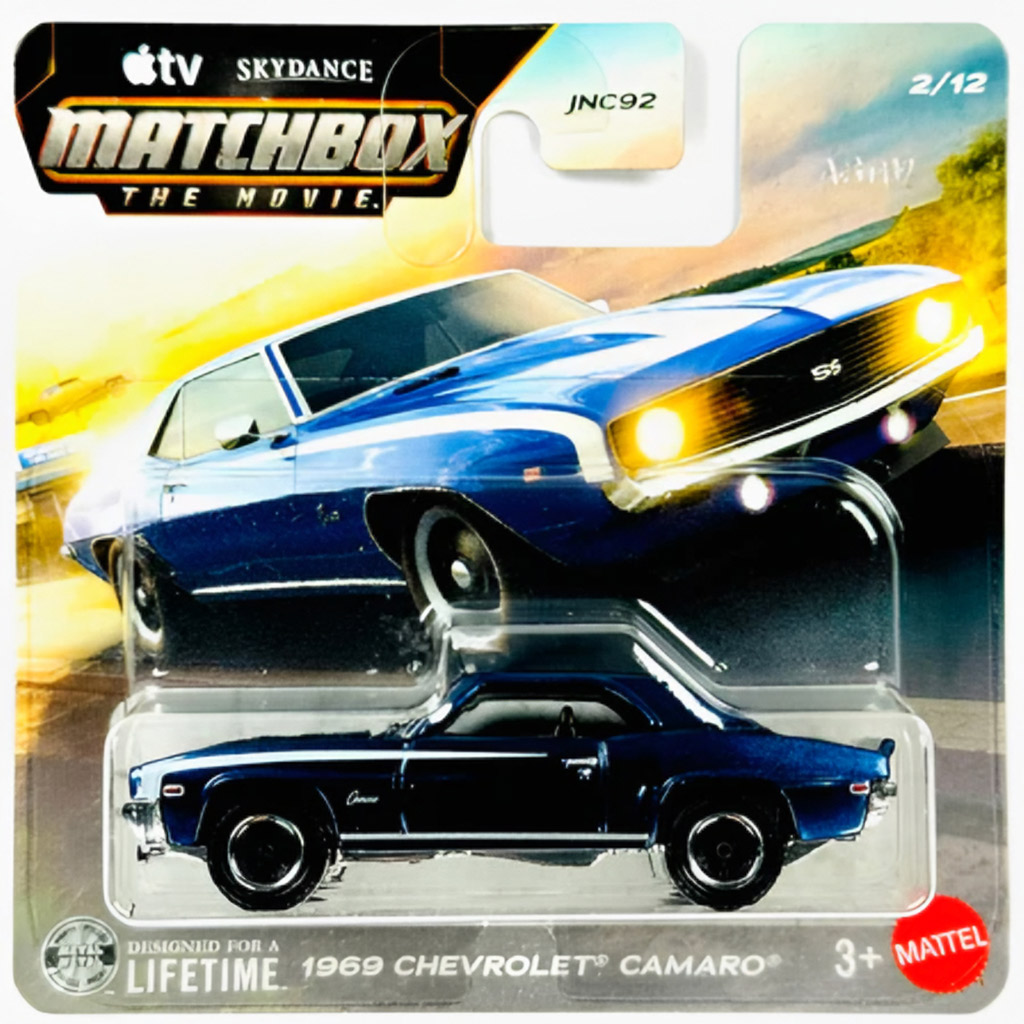Matchbox A Film: 1969 Chevrolet Camaro samochód zabawkowy 1/64 - Mattel zdjęcie 1