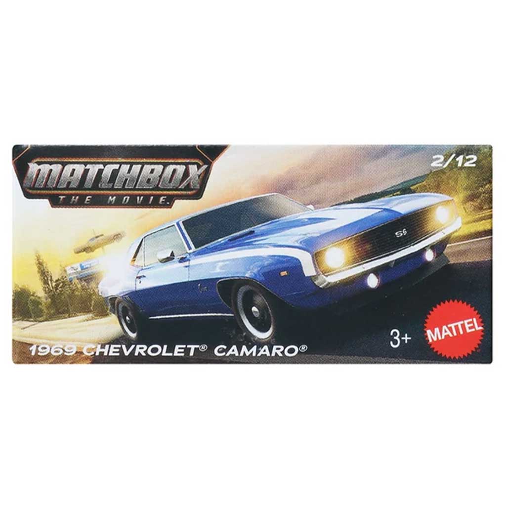 Matchbox A Film: 1969 Chevrolet Camaro z pudełkiem papierowym mały samochód 1/64 – Mattel zdjęcie 1