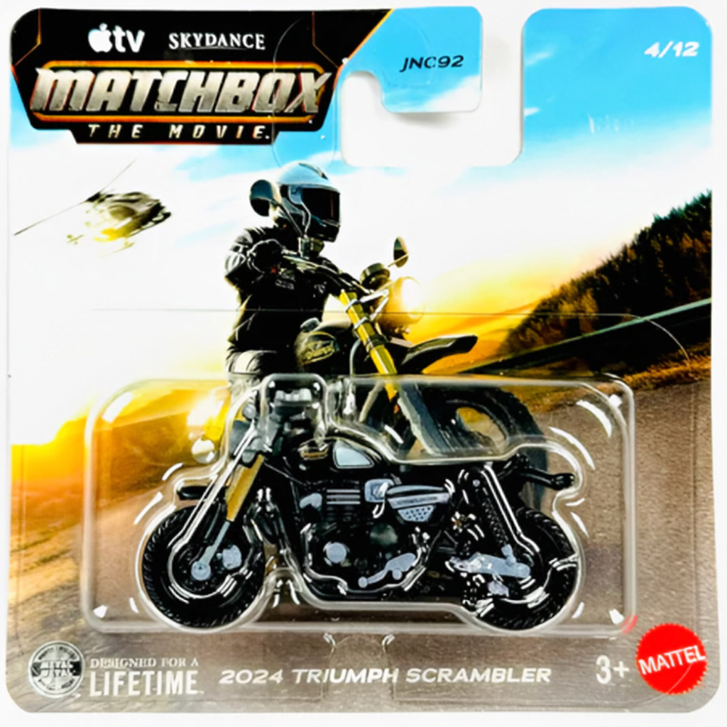 Matchbox A Film: 2024 Triumph Scrambler mały motocykl 1/64 - Mattel zdjęcie 1