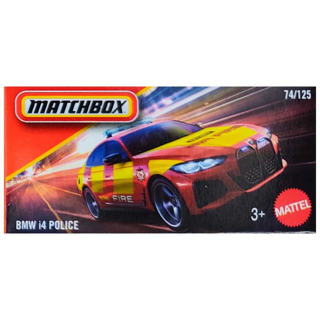 Matchbox: Samochód policyjny BMW i4 w pudełku 1/64 - Mattel zdjęcie 1