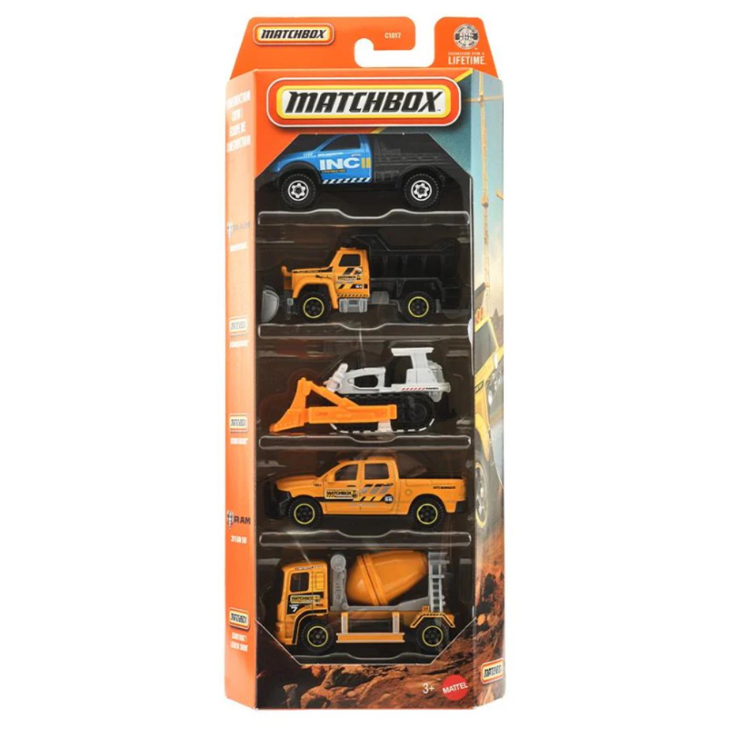 Matchbox: Zestaw małych samochodów ekipy budowlanej 5 szt. 1/64 - Mattel zdjęcie 1