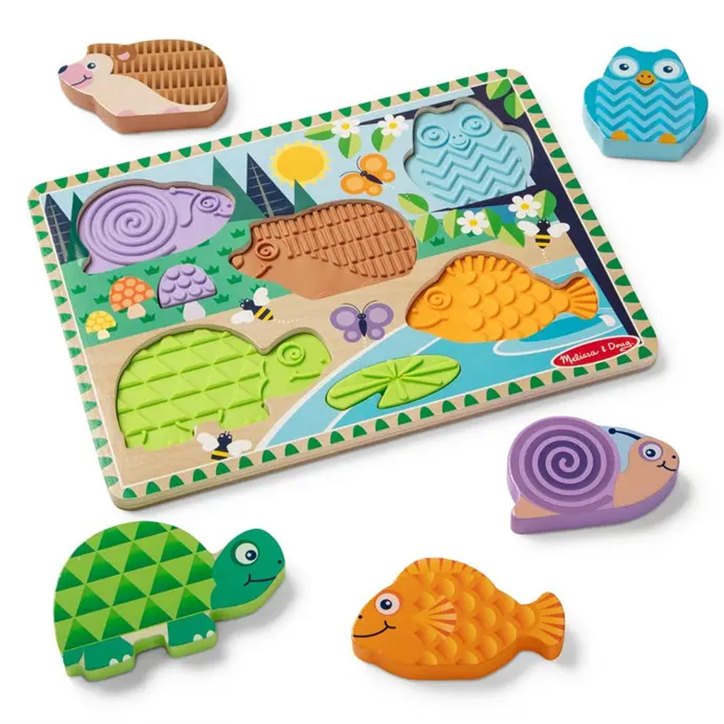 Touch & Feel Erdei állatok fa tapintós kirakó - Melissa & Doug zdjęcie 2