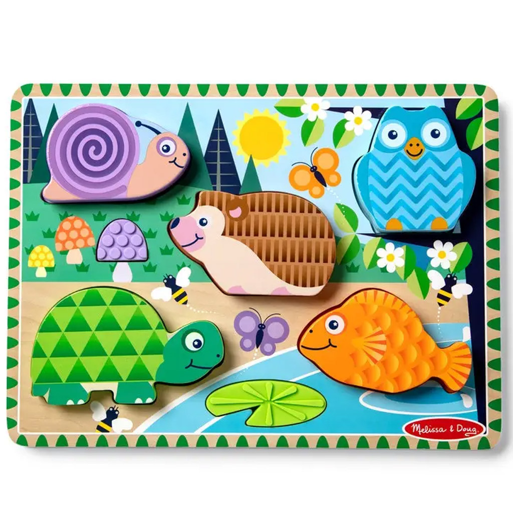Touch & Feel Erdei állatok fa tapintós kirakó - Melissa & Doug zdjęcie 1