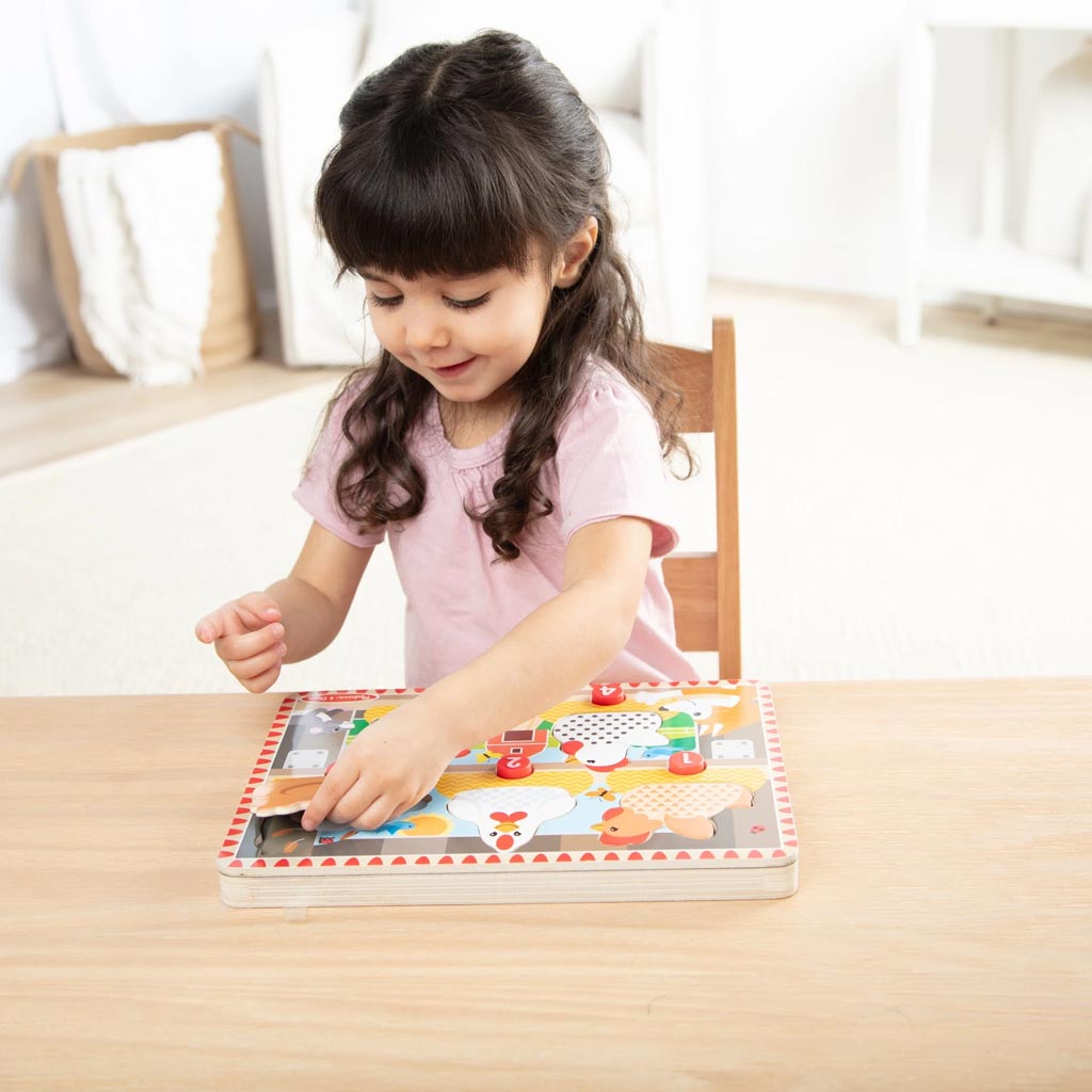 Melissa&Doug Push to Pop Puzzle – Wesołe kurczaki drewniane puzzle edukacyjne - Spin Master zdjęcie 4