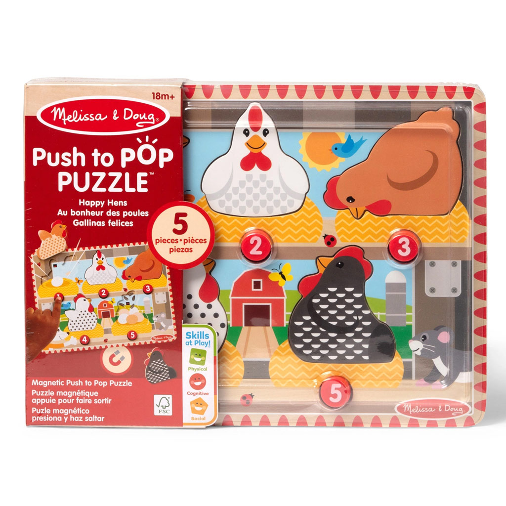 Melissa&Doug Push to Pop Puzzle – Wesołe kurczaki drewniane puzzle edukacyjne - Spin Master zdjęcie 1