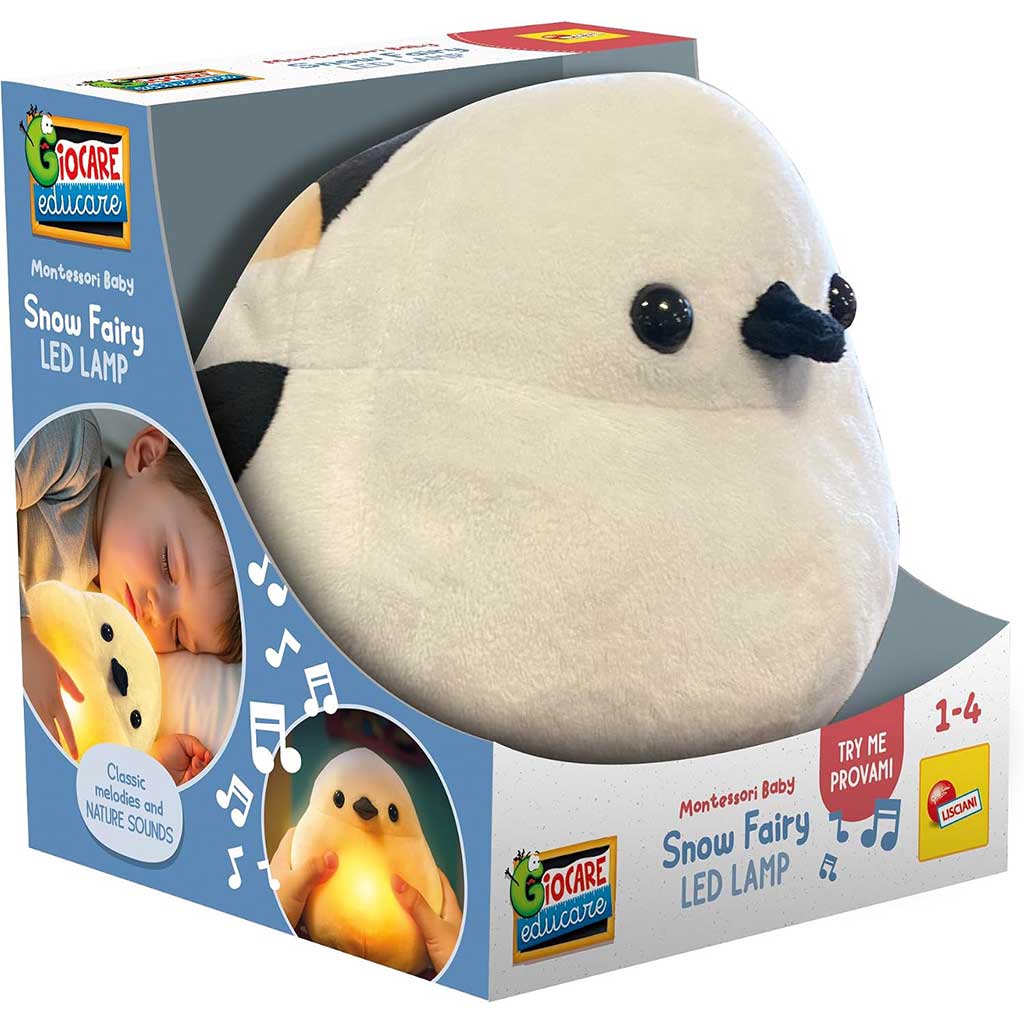Montessori Baby Snow Fairy LED-owy grający pluszowy ptaszek - Lisciani zdjęcie 1
