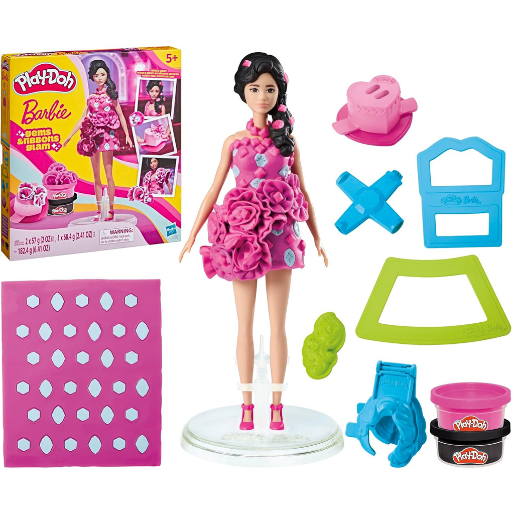 Play-Doh: Barbie Błyszczące biżuteria i wstążki zestaw z plasteliny z lalką – Hasbro zdjęcie 1