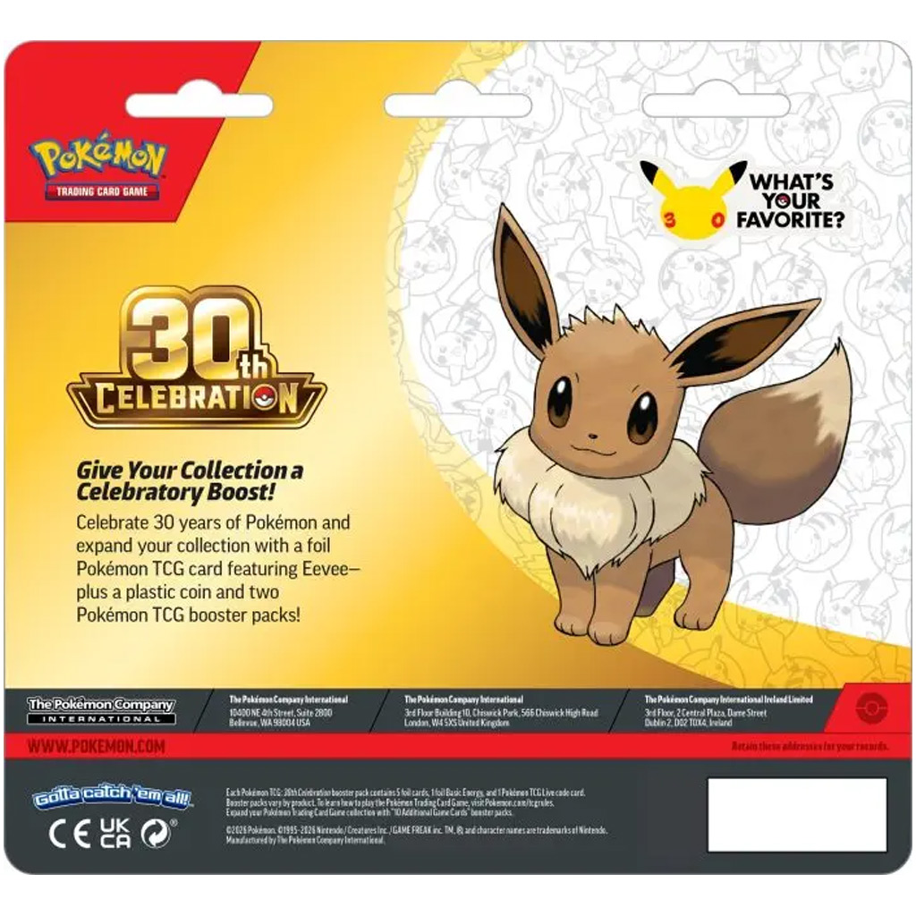 Pokémon TCG: 30. rocznica 2-pak blister – podwójna szerokość (promocja Eevee + moneta Pikachu) zdjęcie 2