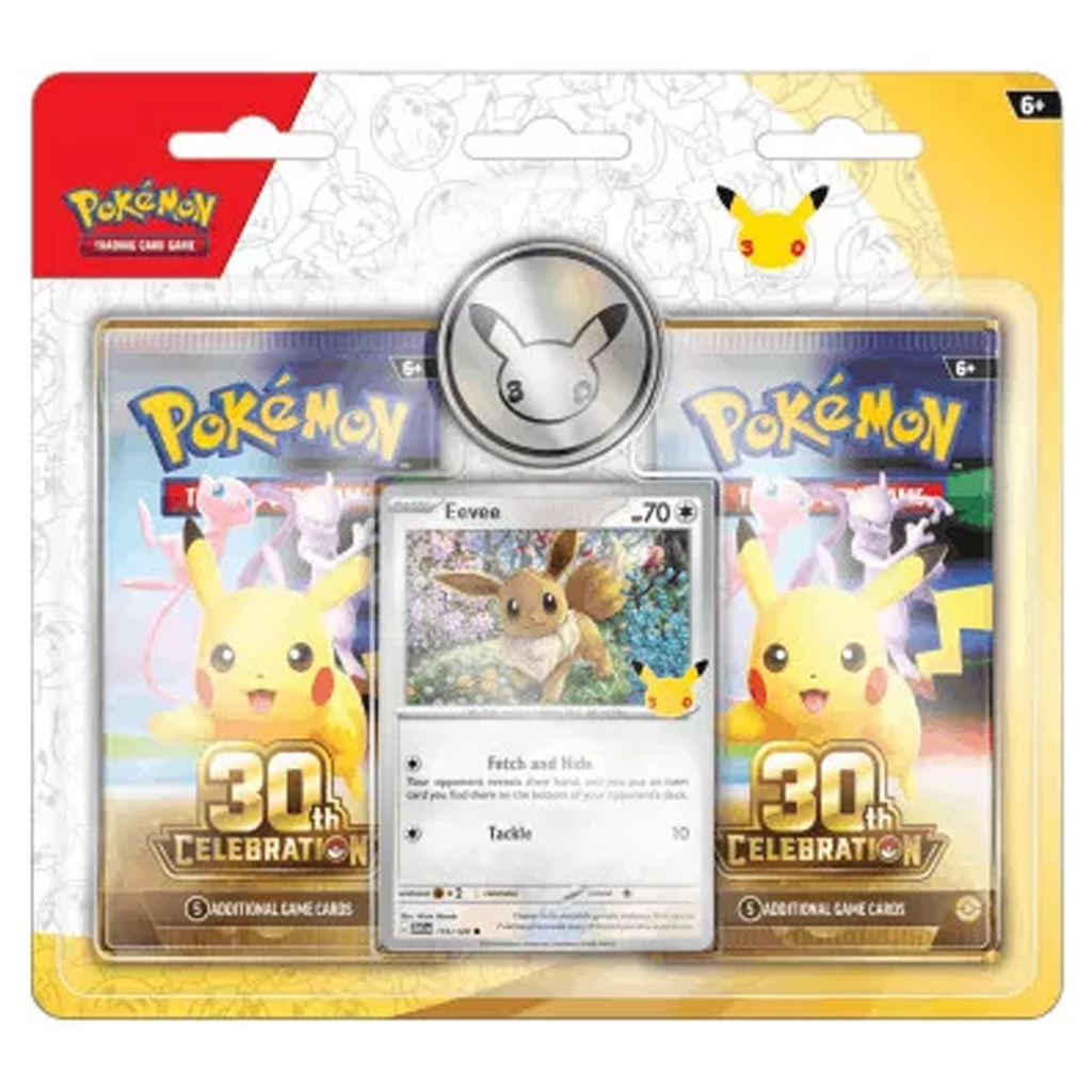 Pokémon TCG: 30. rocznica 2-pak blister – podwójna szerokość (promocja Eevee + moneta Pikachu) zdjęcie 1