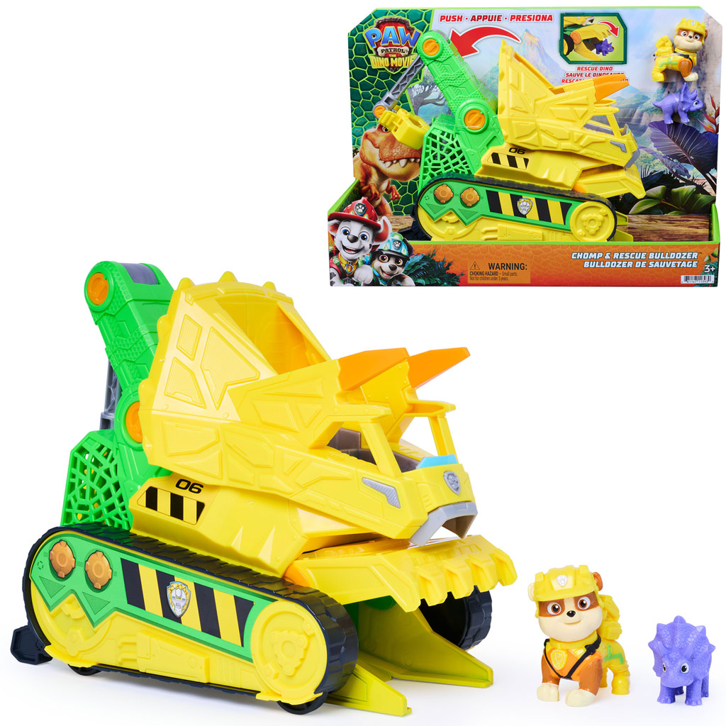 Psi Patrol Film Dino: Chomp & Rescue gryzący pojazd z figurką Rubble - Spin Master zdjęcie 1