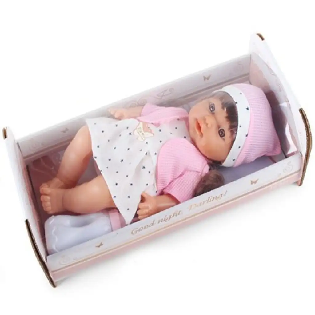 Sikająca lalka w gwiaździstym ubraniu z dźwiękiem i łóżeczkiem 30cm zdjęcie 2