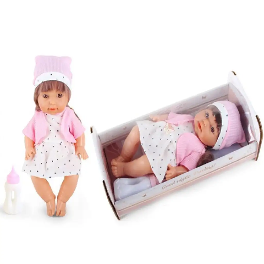 Sikająca lalka w gwiaździstym ubraniu z dźwiękiem i łóżeczkiem 30cm zdjęcie 1