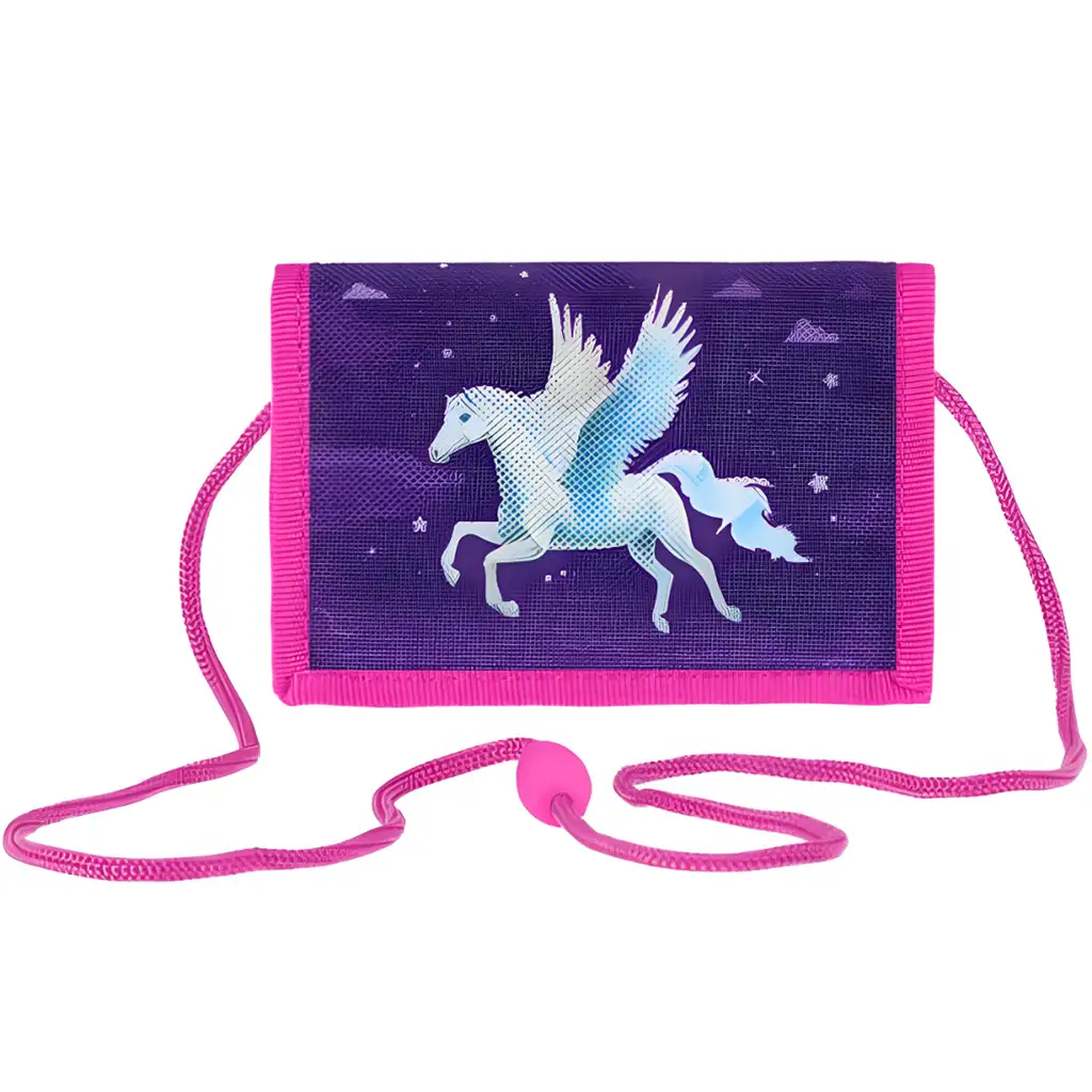 Spirit: Portfel z rzepem w fioletowy wzór pegaza 12,5x8,5cm zdjęcie 1