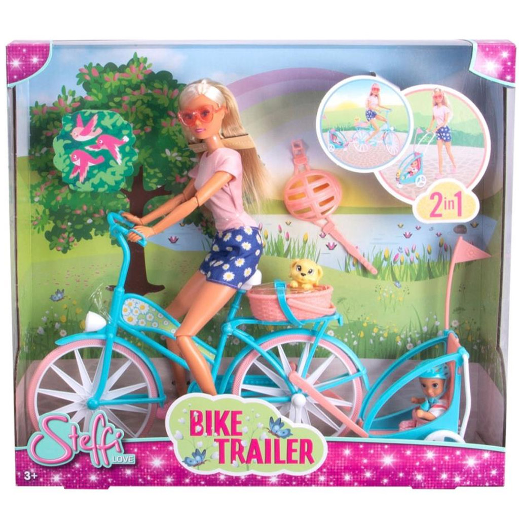 Steffi Love: Rowerowa lalka Steffi z przyczepką - Simba Toys zdjęcie 1