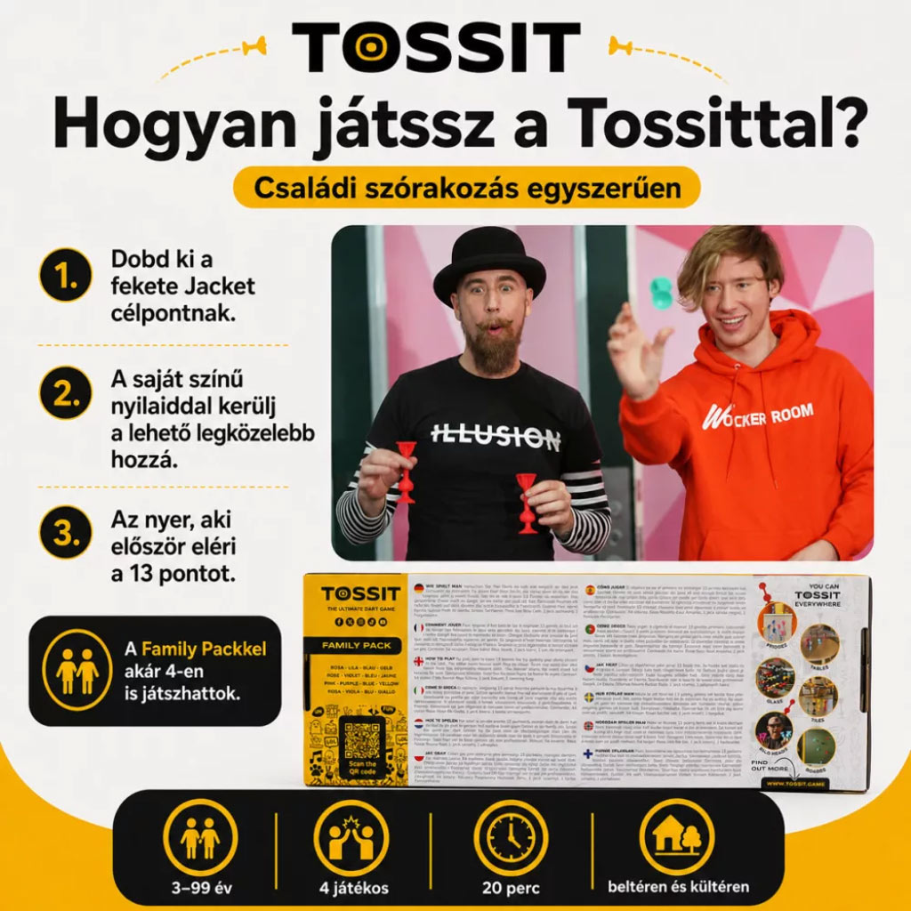 Tossit Family Pack – Czerwony, Turkusowy, Niebieski, Żółty darts z przyssawkami gra towarzyska zdjęcie 3