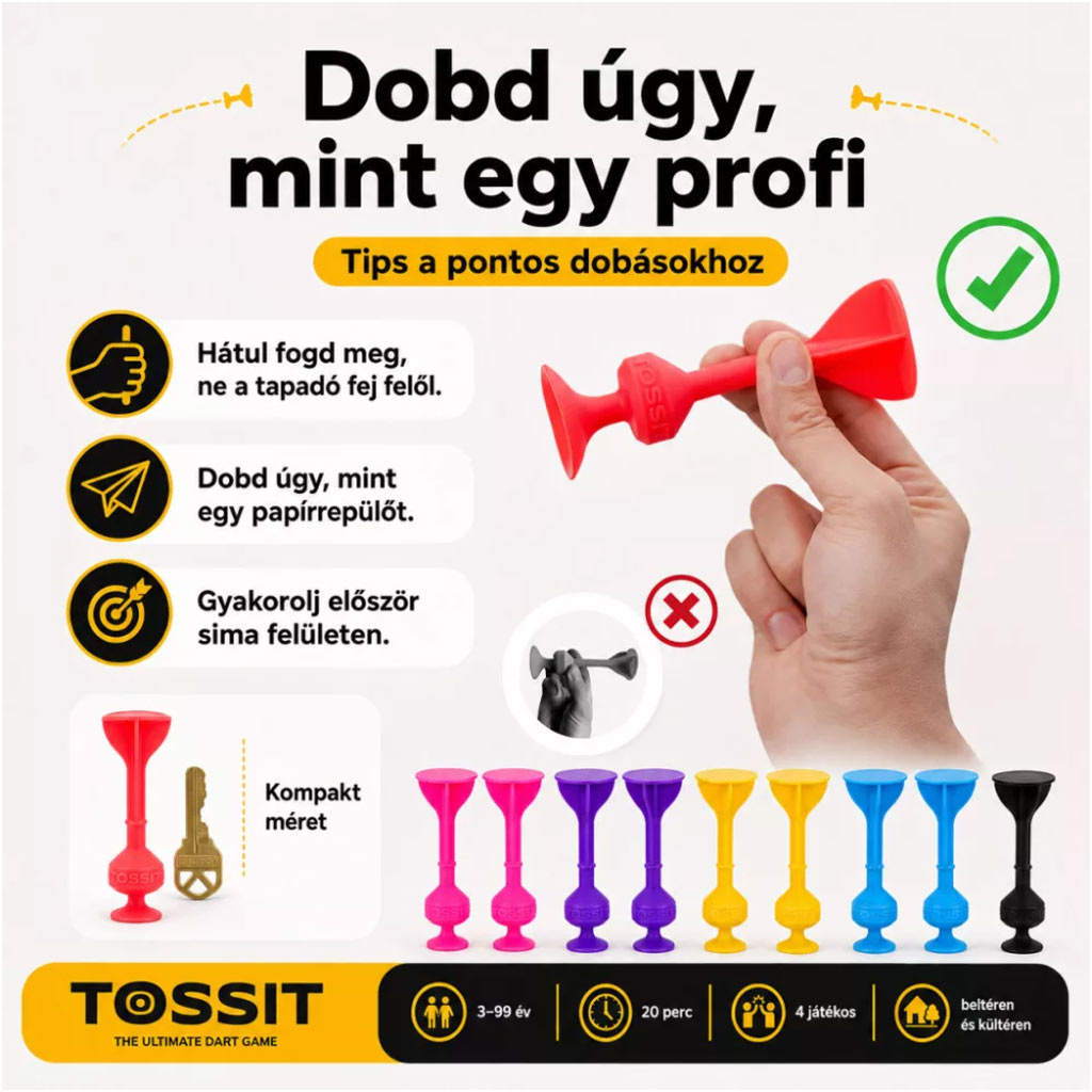 Tossit Family Pack – Różowy, Fioletowy, Niebieski, Żółty gra planszowa z rzutkami na przyssawki zdjęcie 4