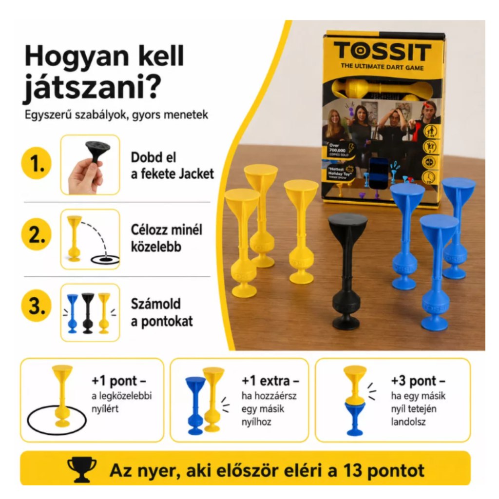 Tossit Starter Pack niebiesko-żółta silikonowa gra w darty z przyssawkami kép 3