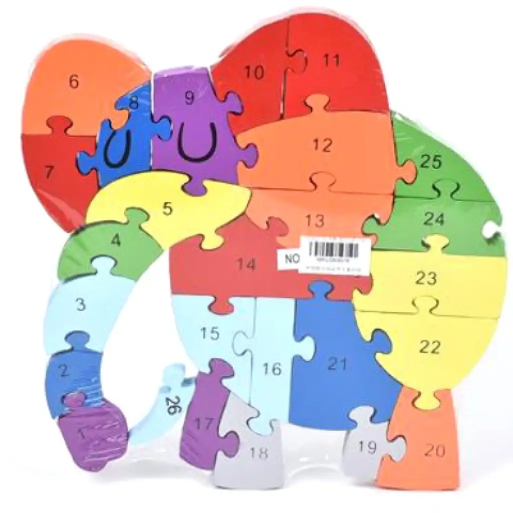 Liczbowy drewniany edukacyjny słoń puzzle zdjęcie 1